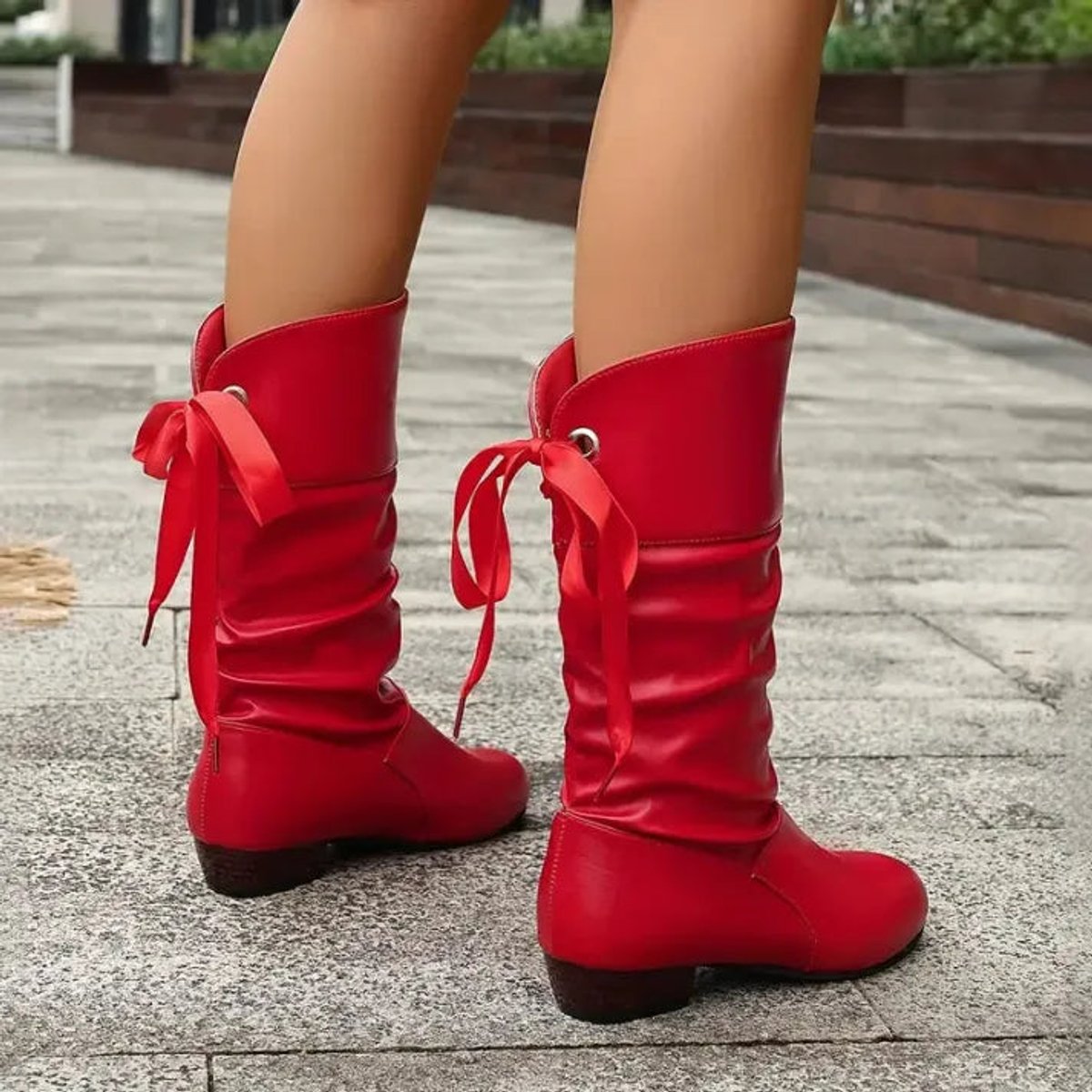 Women's Orthopaedic Ruched Casual Boots in Red