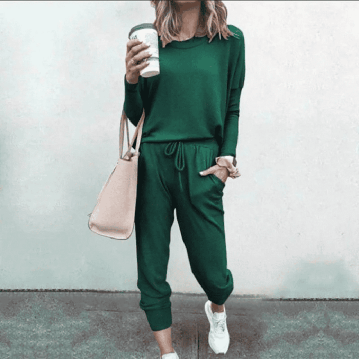 Women's Drawstring Casual Lounge Set in Dark Green