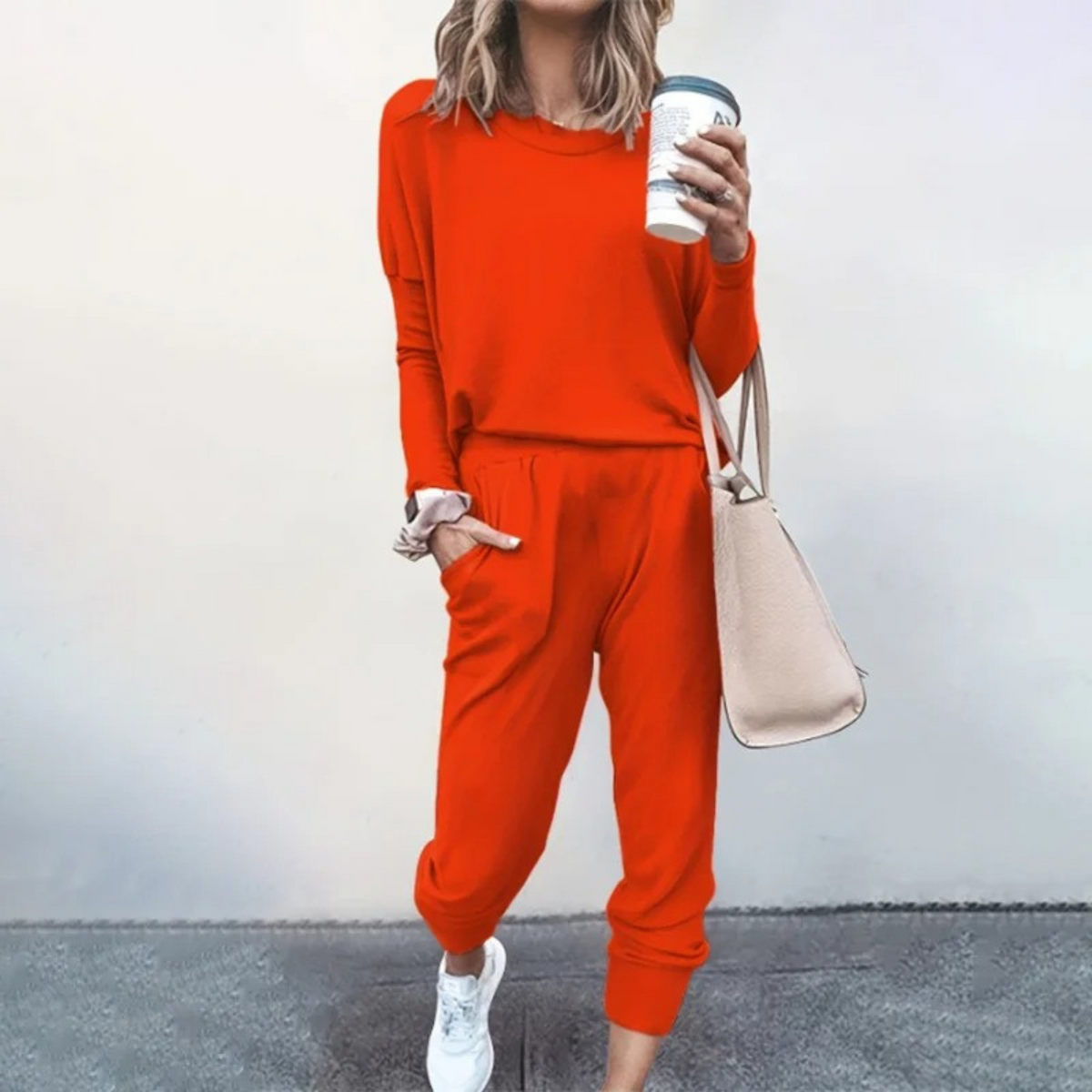 Women's Drawstring Casual Lounge Set in Orange