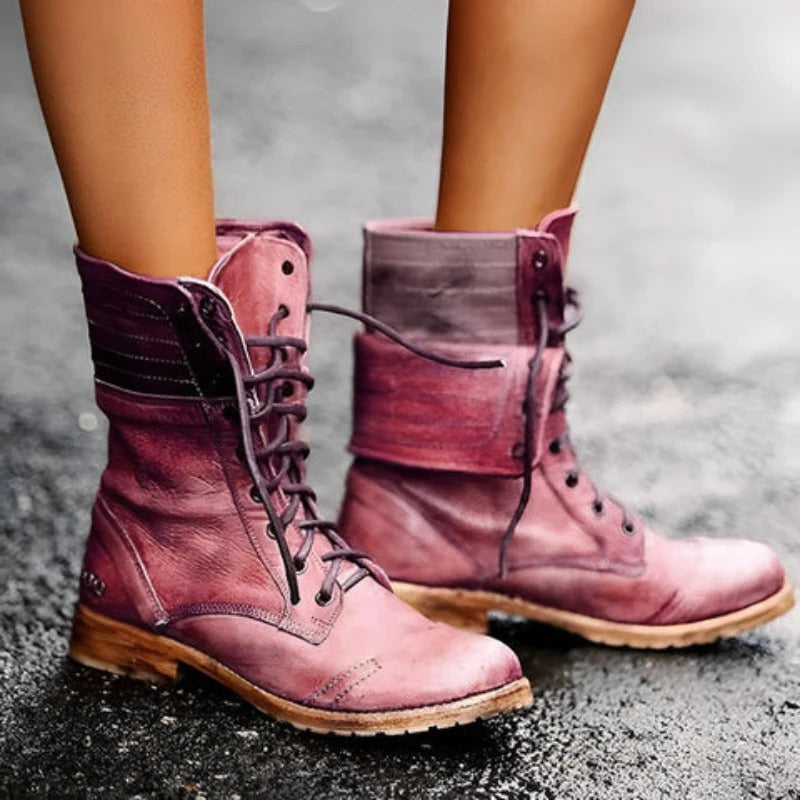 Women's Orthopaedic Lace-Up Casual Ankle Boots in Dusty Rose