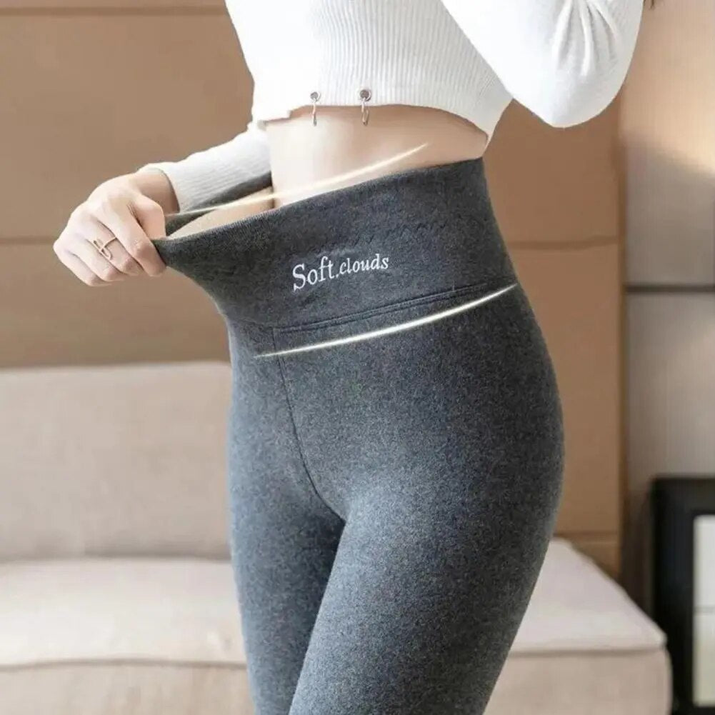 Fleece-Lined High-Waist Casual Leggings in Dark Grey