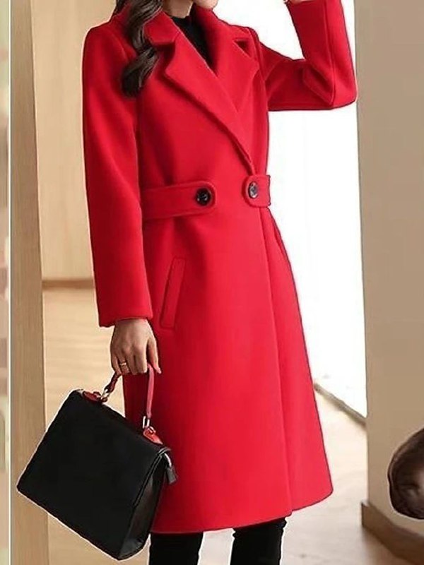 Women's Notched-Lapel Belted Workwear Coat in Red