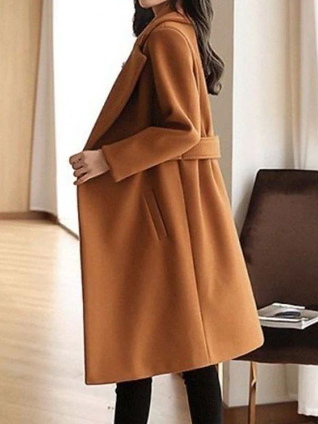 Women's Notched-Lapel Belted Workwear Coat in Rust