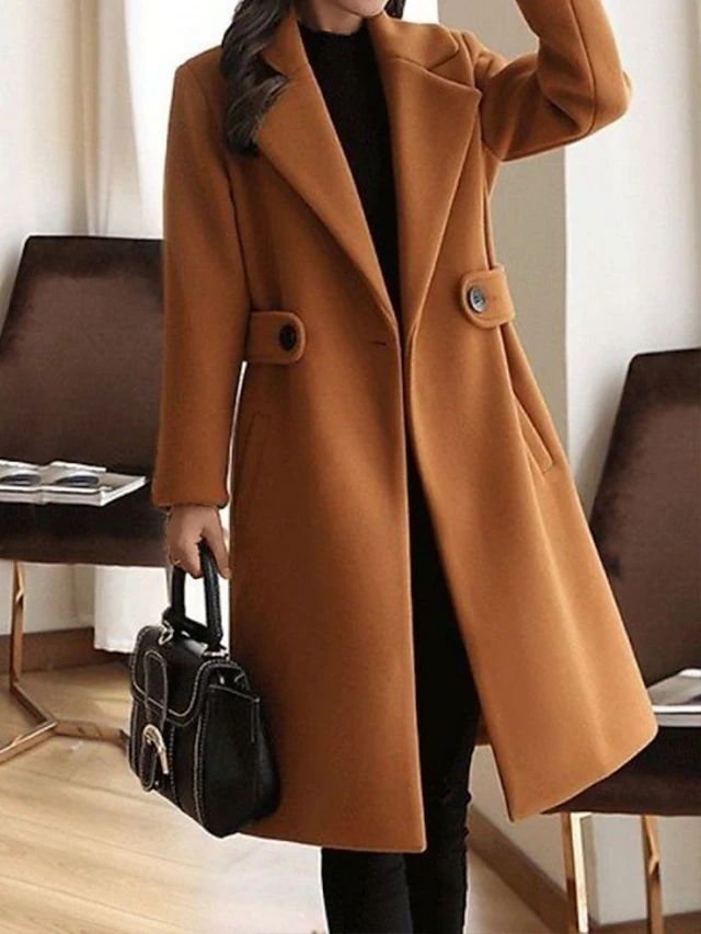 Women's Notched-Lapel Belted Workwear Coat in Rust
