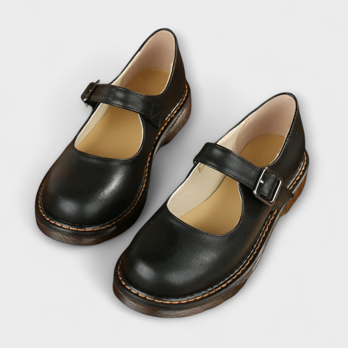Buckle Strap Mary Jane Casual Flats in Black