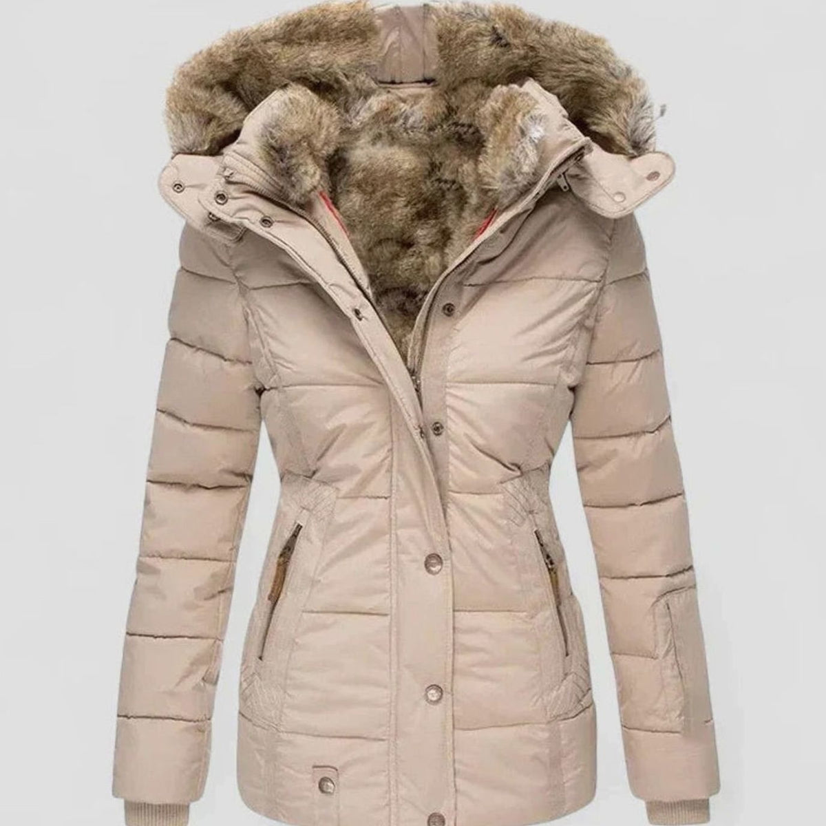 Women's Quilted Hooded Casual Jacket in Beige
