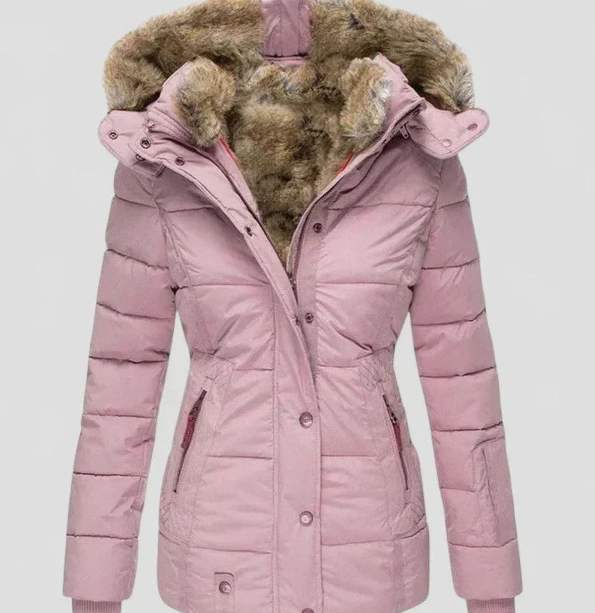 Women's Quilted Hooded Casual Jacket in Dusty Rose