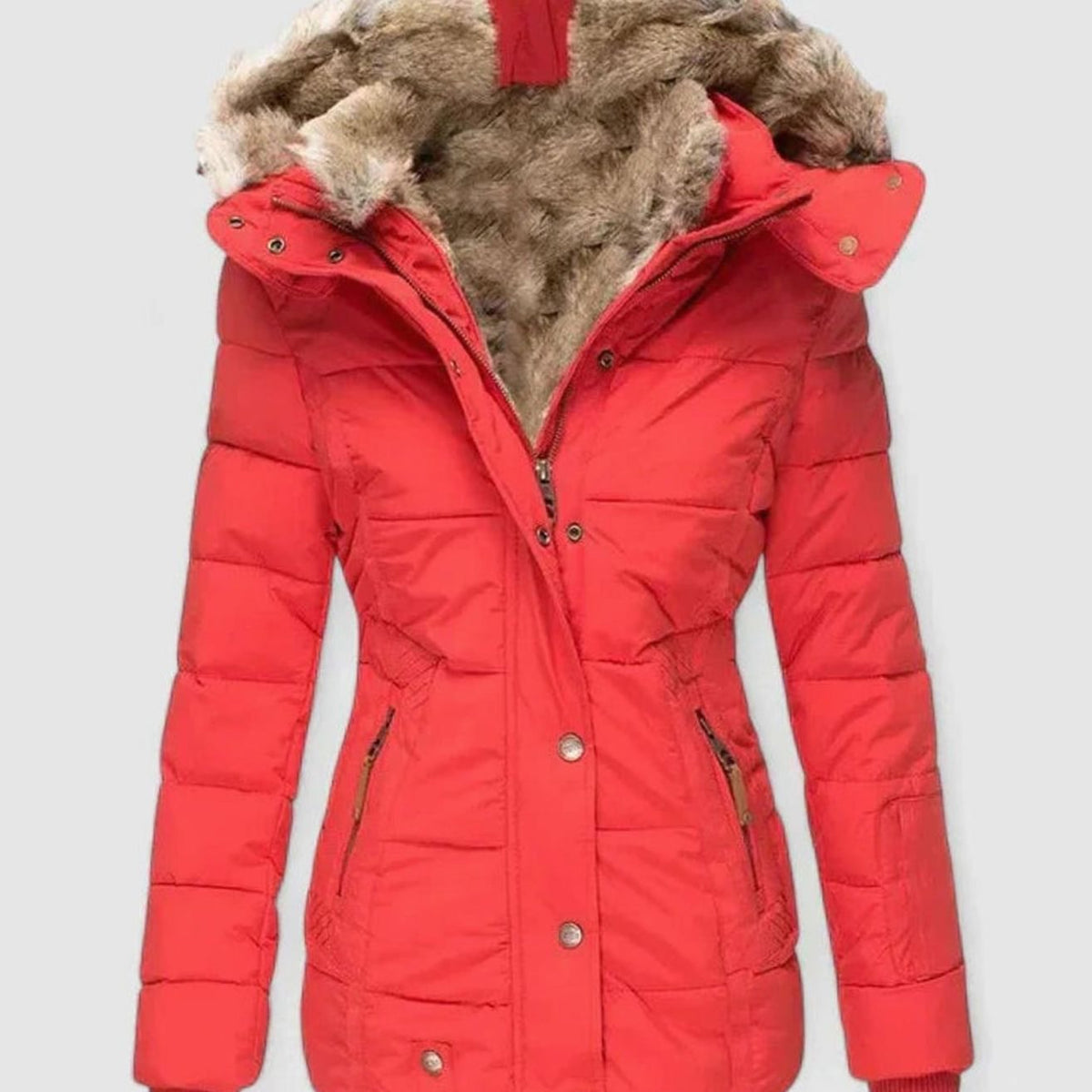 Women's Quilted Hooded Casual Jacket in Red
