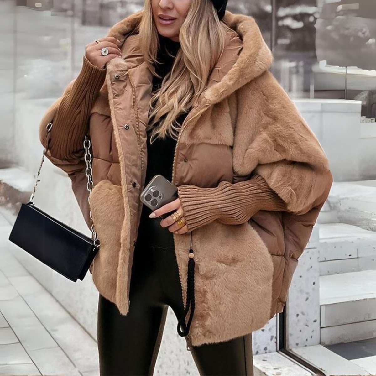 Women's Hooded Zip-Front Casual Jacket in Camel