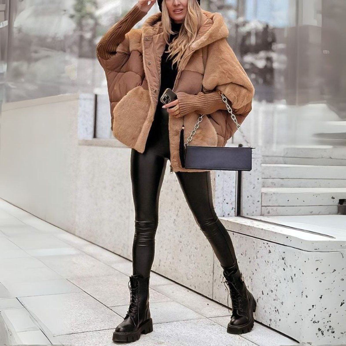 Women's Hooded Zip-Front Casual Jacket in Camel