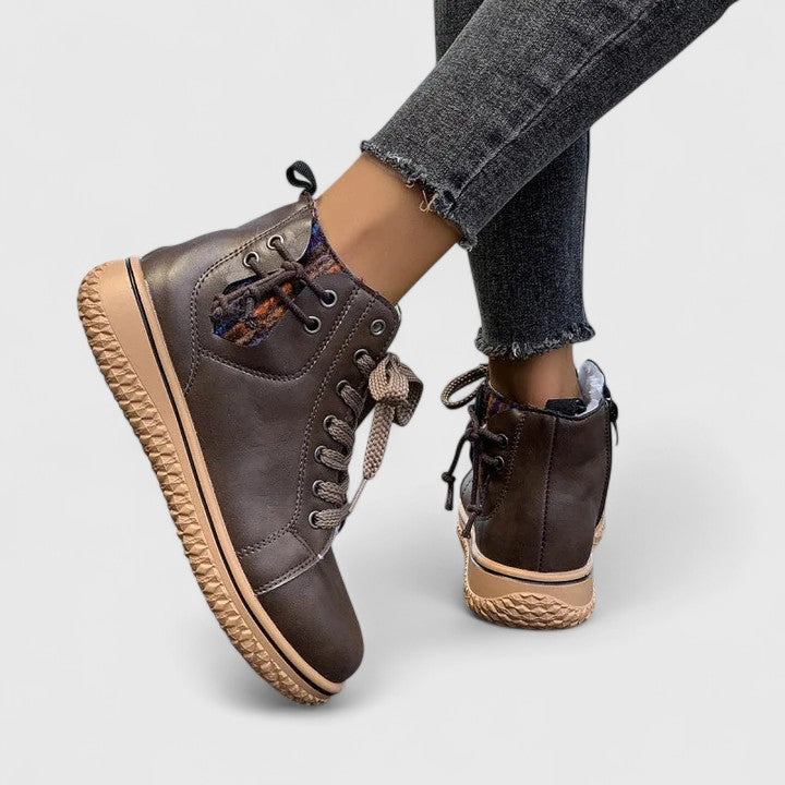 Women's Lace-Up Casual Ankle Boots in Brown