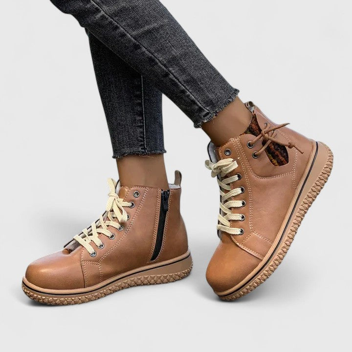 Women's Lace-Up Casual Ankle Boots in Camel