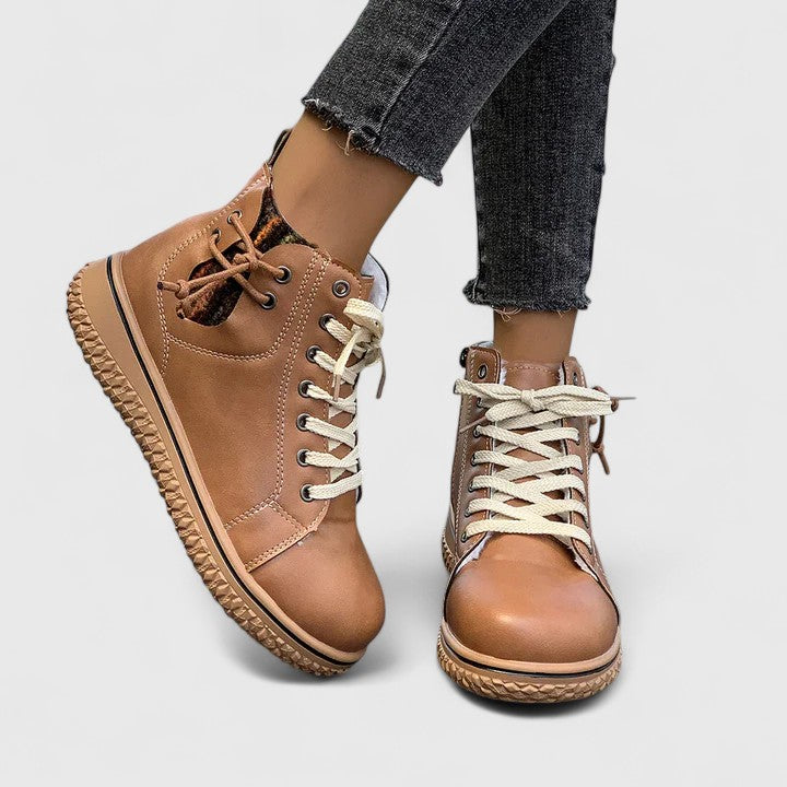 Women's Lace-Up Casual Ankle Boots in Camel