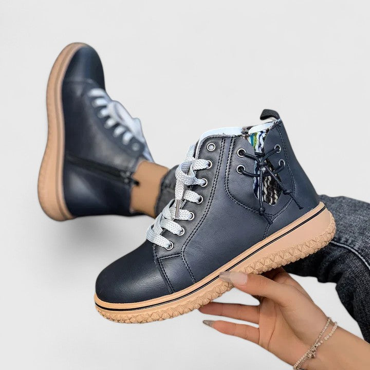 Women's Lace-Up Casual Ankle Boots in Navy