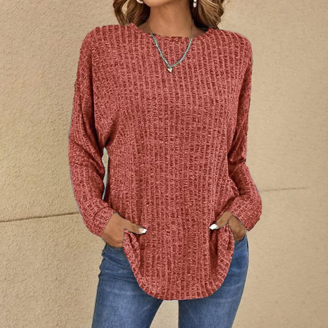 Women's Drop-Shoulder Ribbed Casual Jumper in Brick Red
