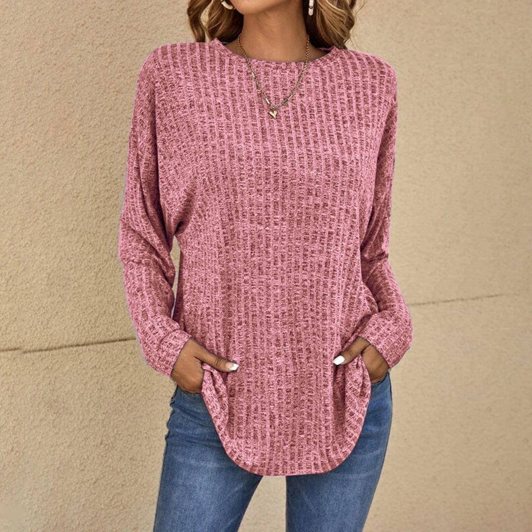 Women's Drop-Shoulder Ribbed Casual Jumper in Dusty Rose
