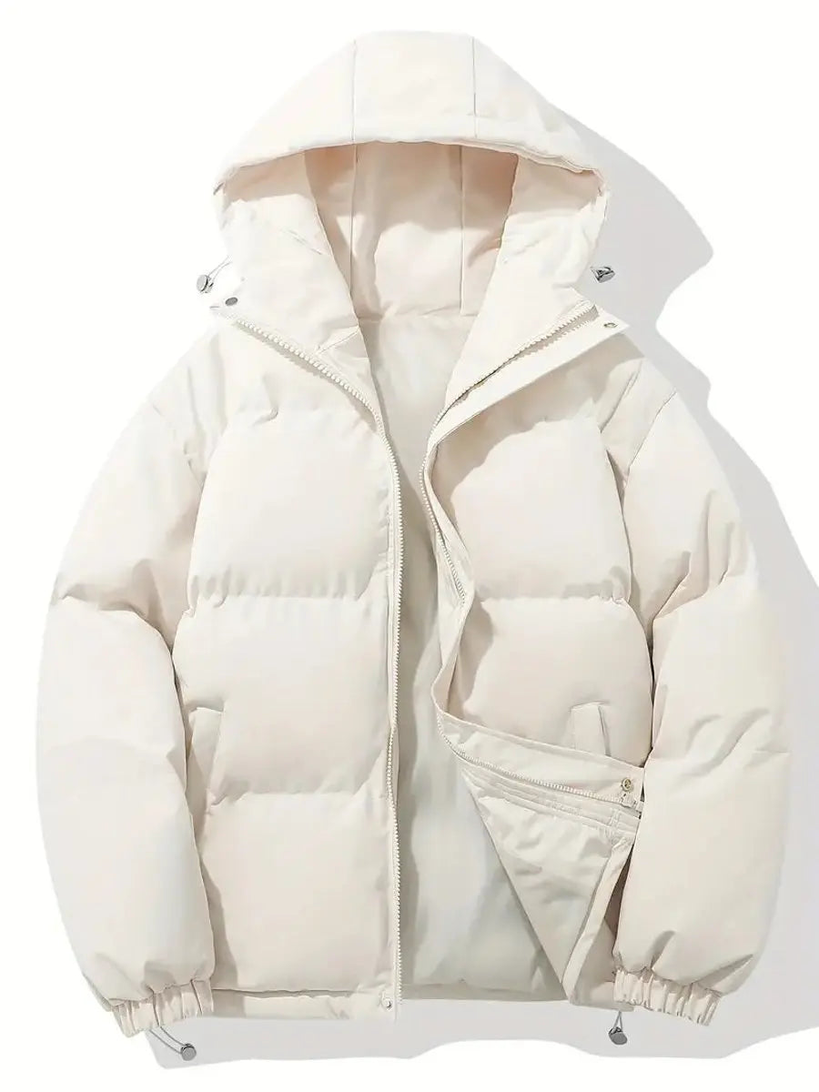 Women's Hooded Quilted Puffer Casual Jacket in Cream