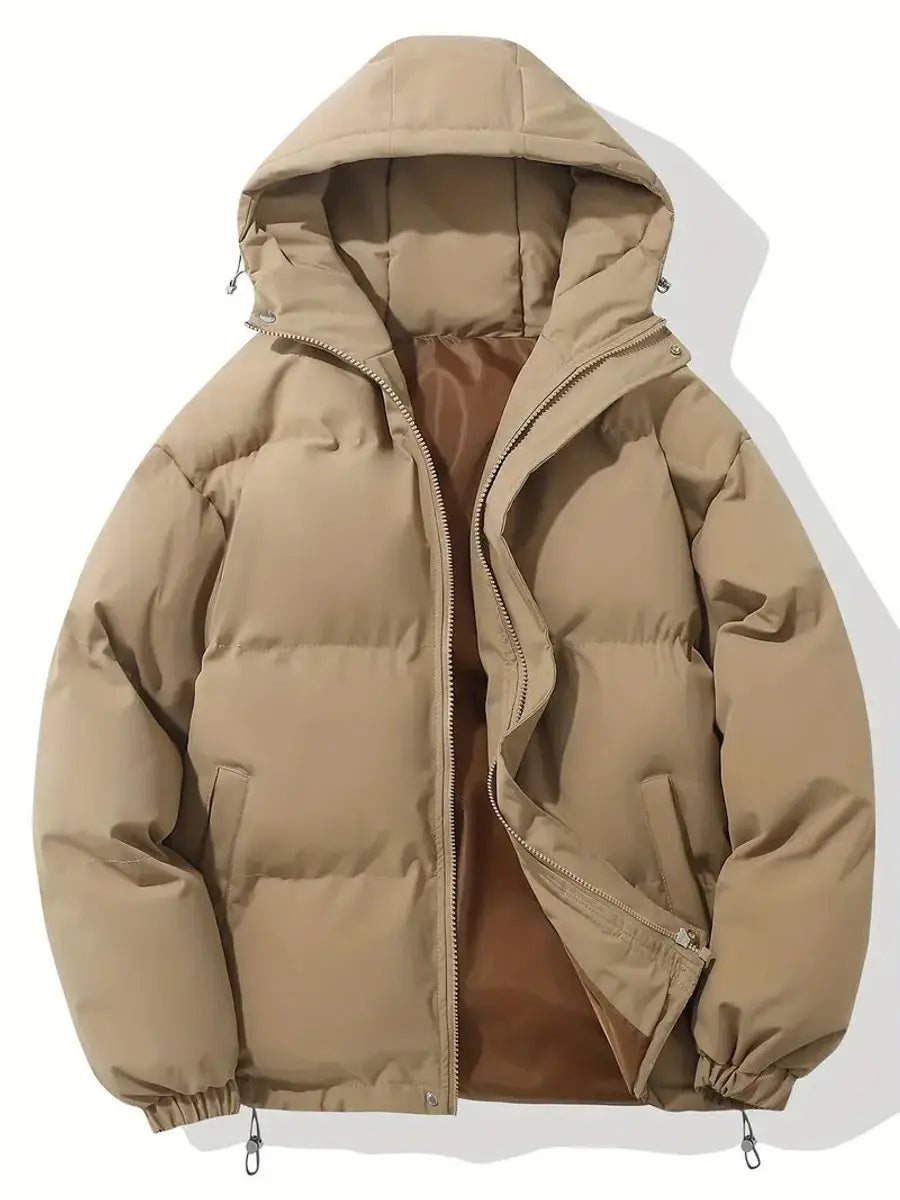 Women's Hooded Quilted Puffer Casual Jacket in Khaki