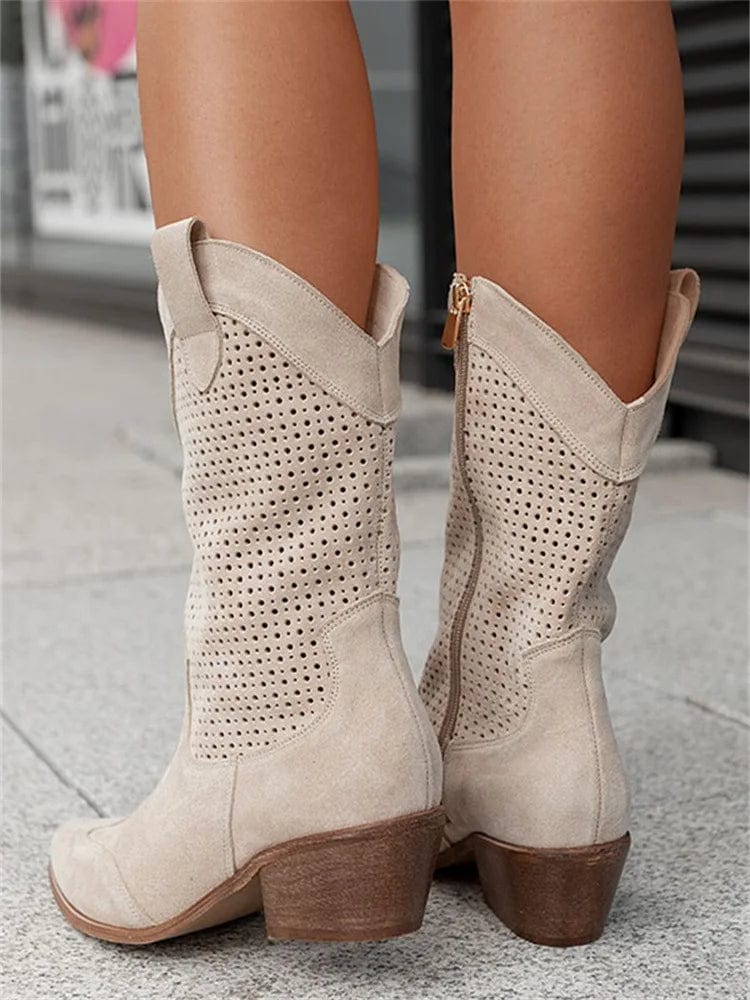 Women's Perforated Casual Boots in Beige