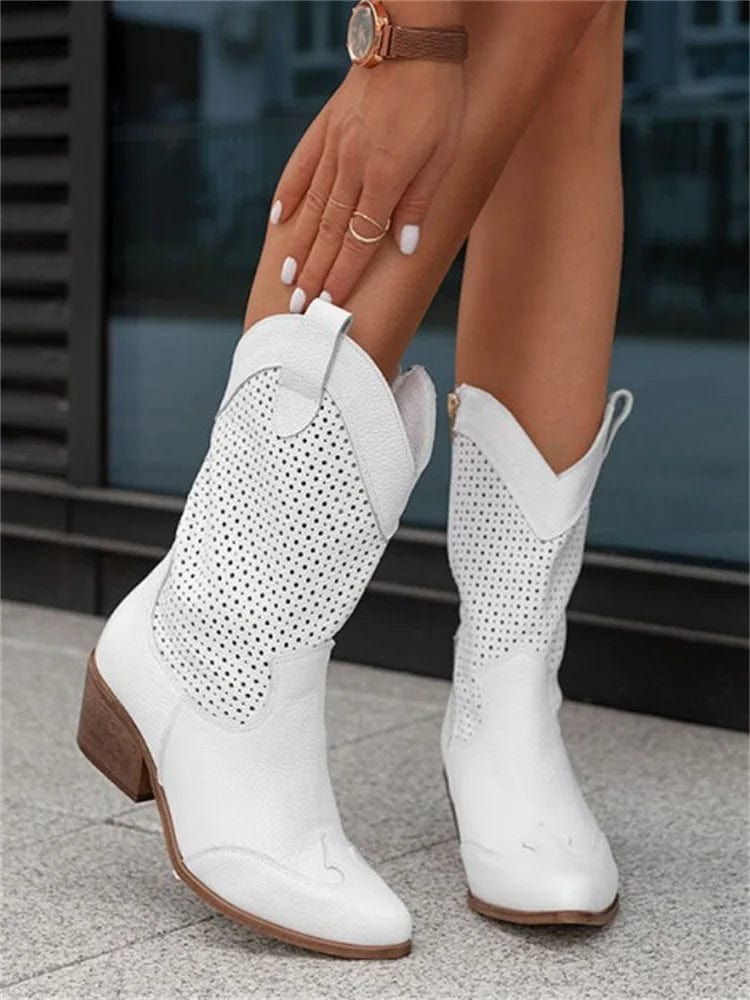 Women's Perforated Casual Boots in White