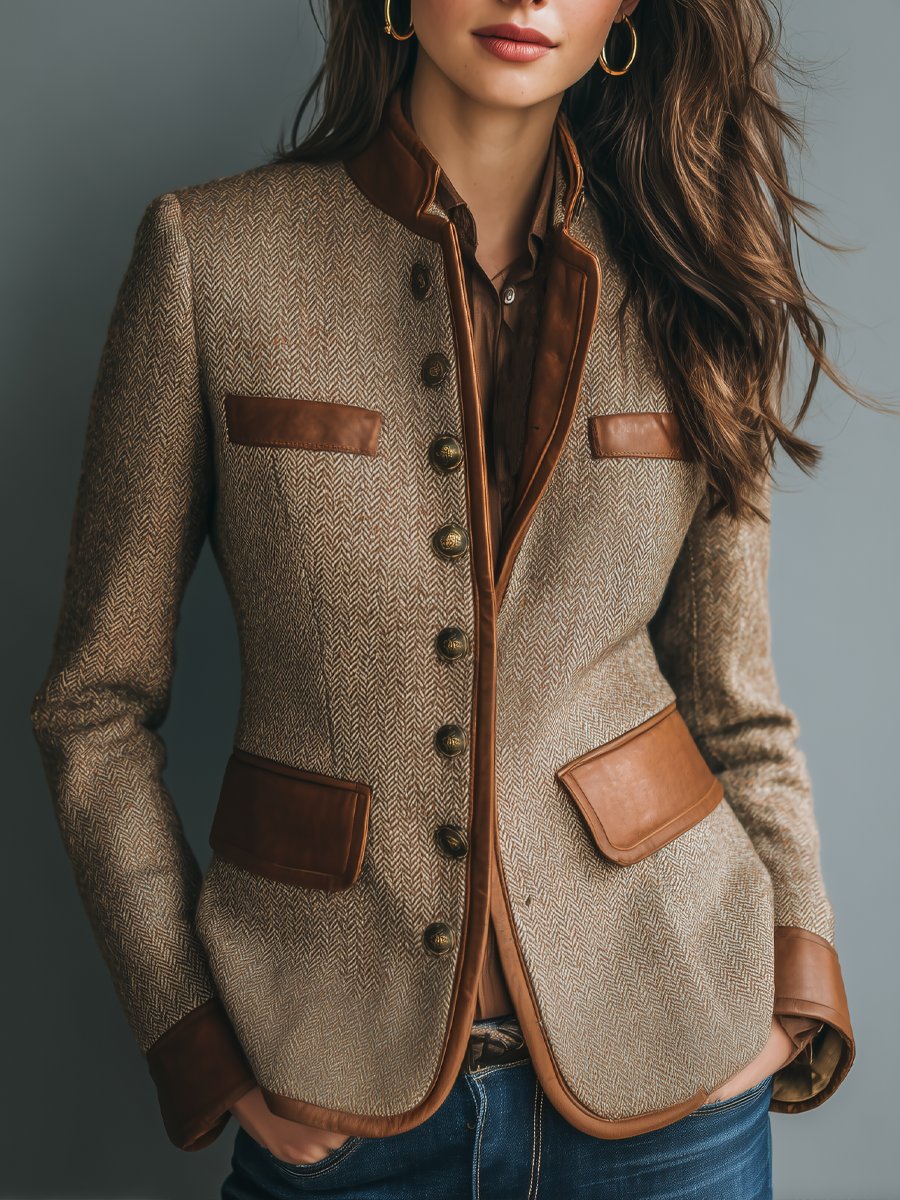 Women's Button-Front Casual Jacket in Taupe