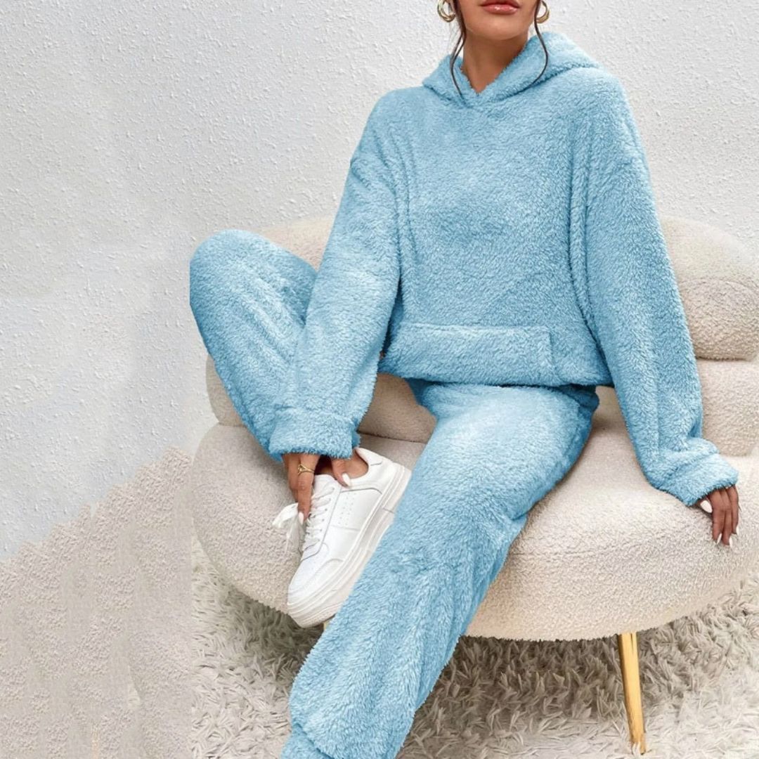 Women's Hooded Casual Lounge Set in Light Blue