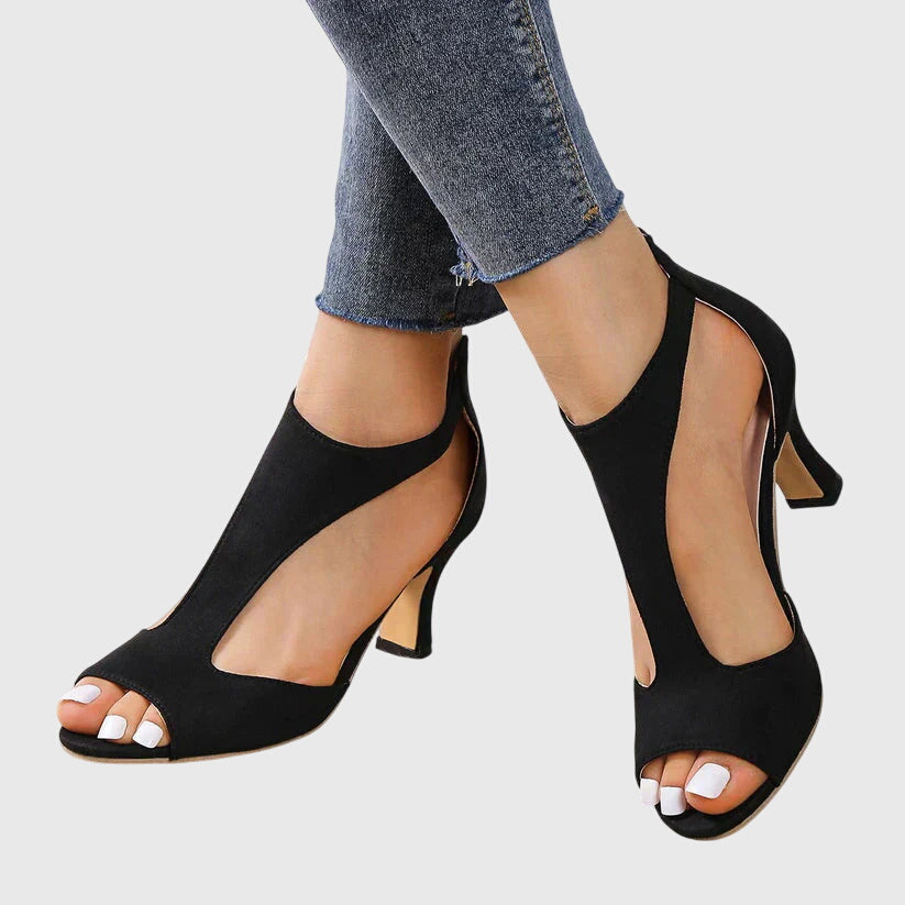Women's Orthopaedic Peep-Toe Party Ankle Boots in Black