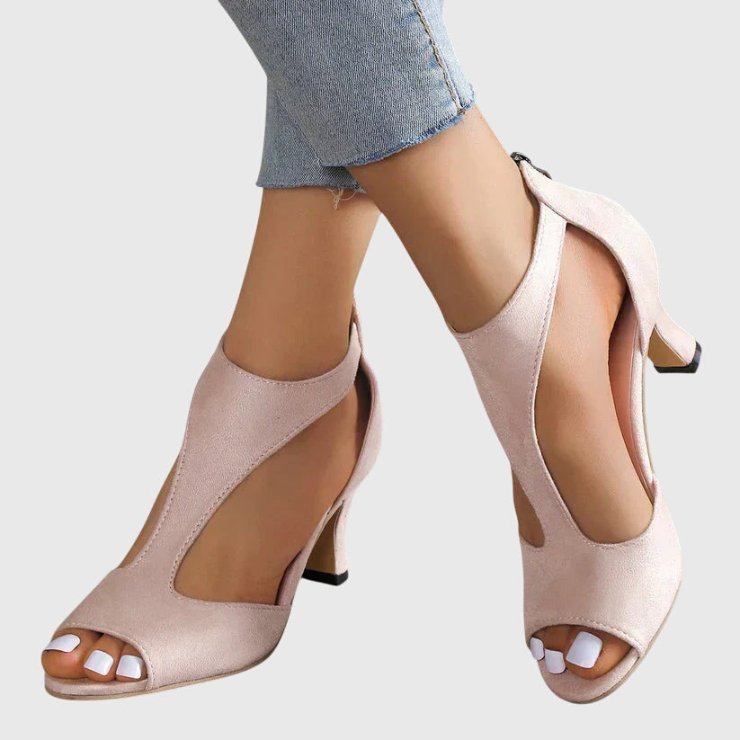 Women's Orthopaedic Peep-Toe Party Ankle Boots in Light Pink