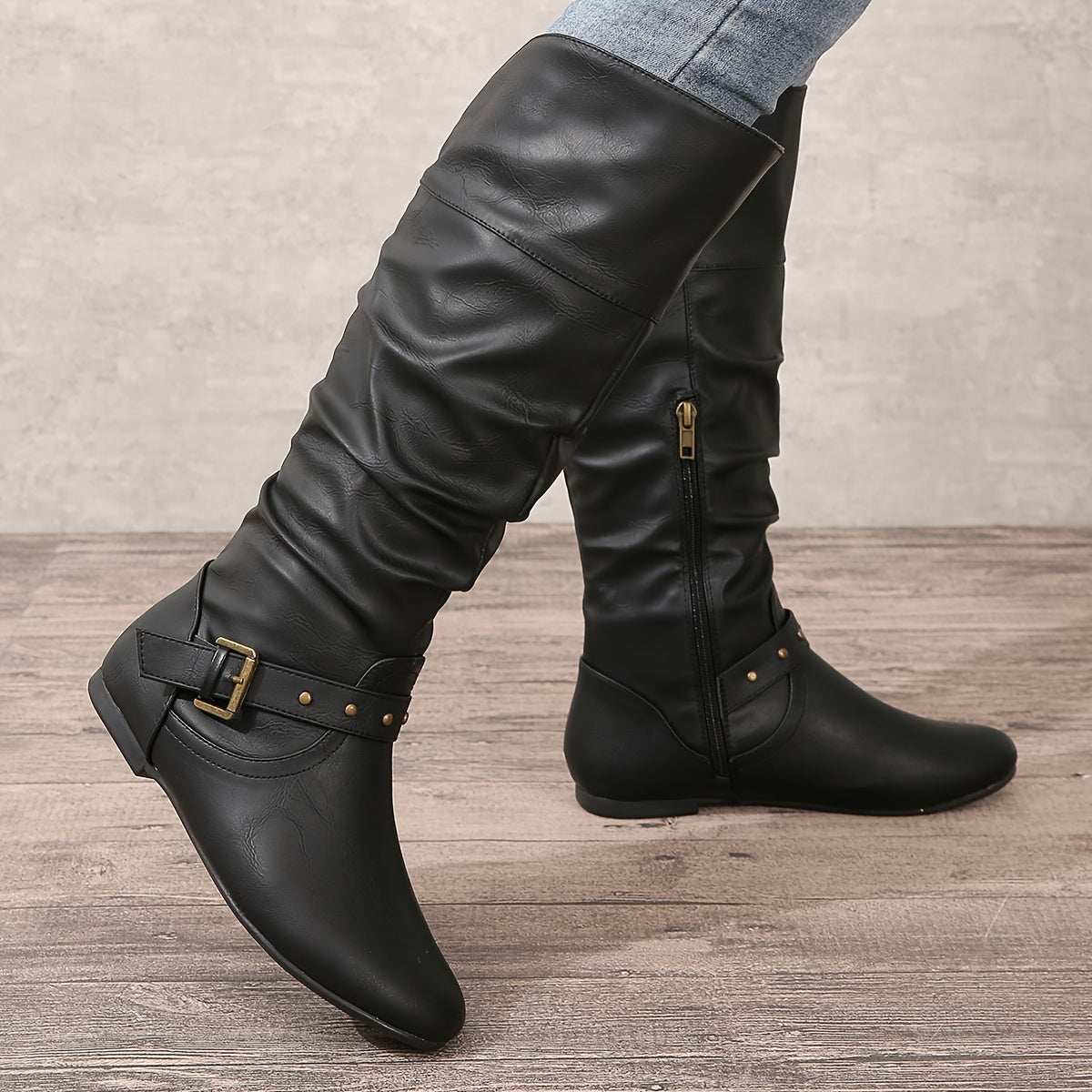 Women's Slouch Casual Knee High Boots in Black