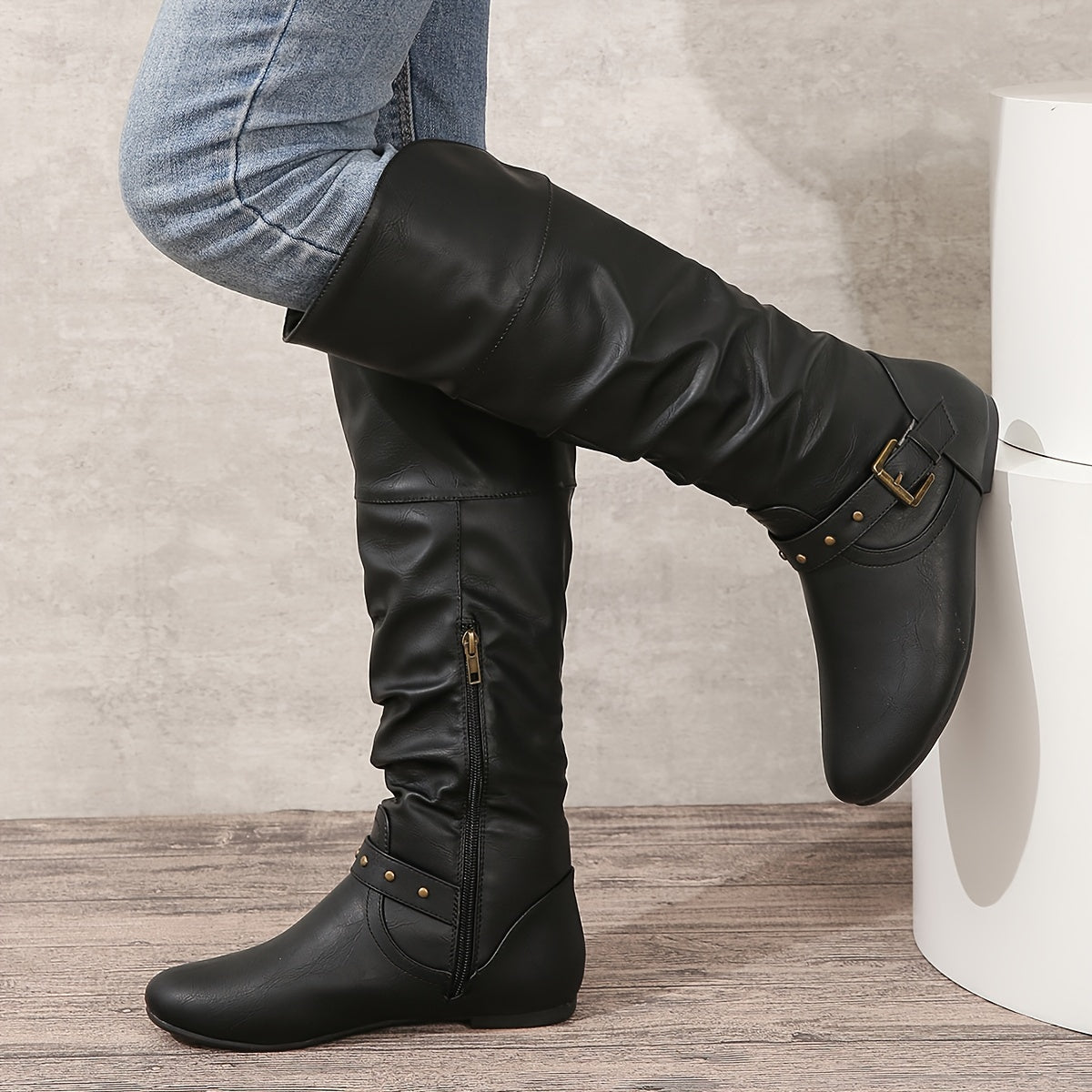 Women's Slouch Casual Knee High Boots in Black