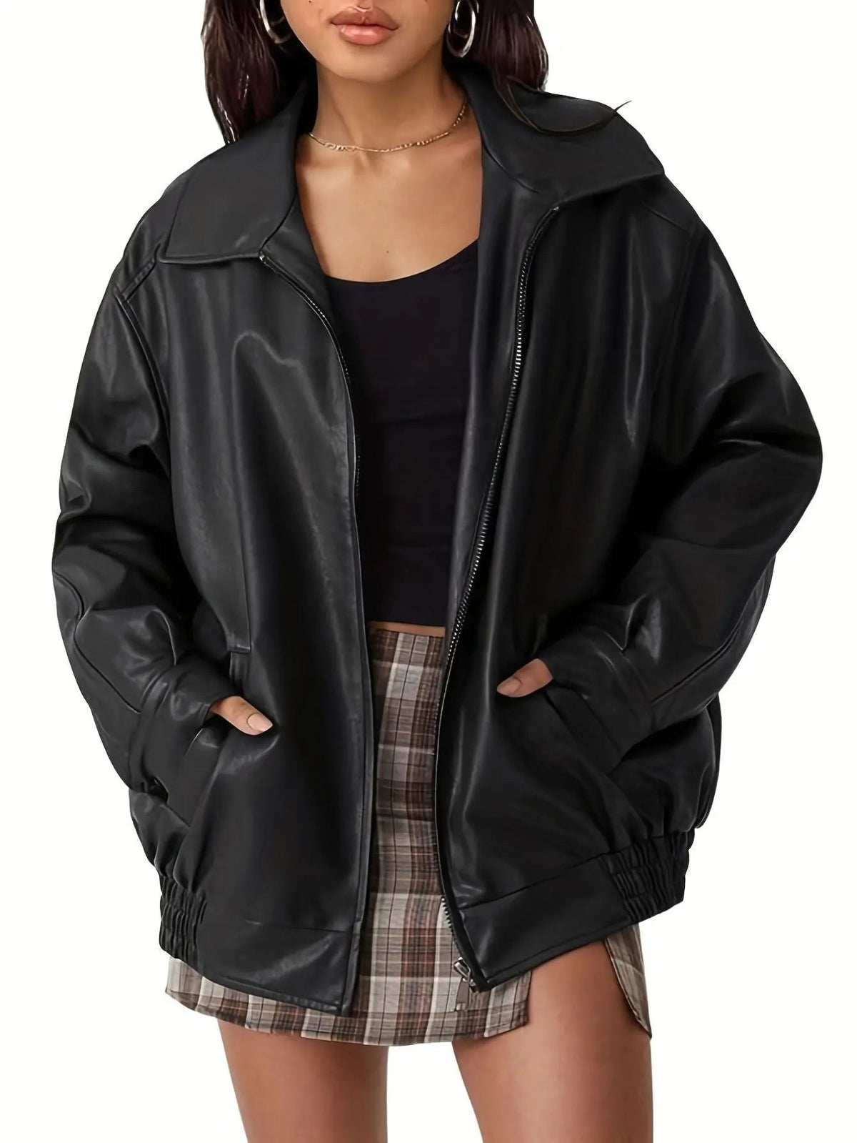 Women's Zip-Front Casual Jacket in Black