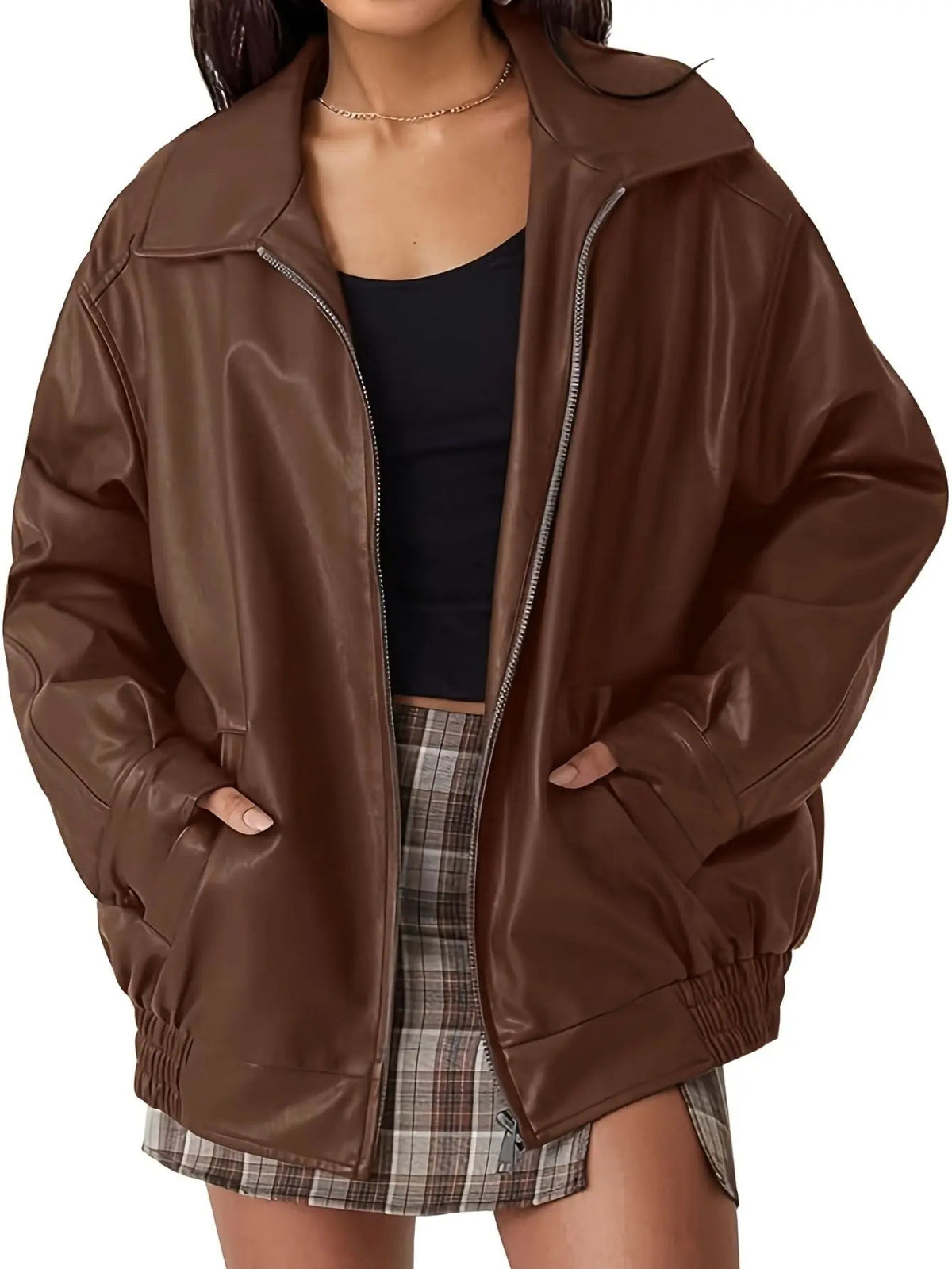 Women's Zip-Front Casual Jacket in Brown