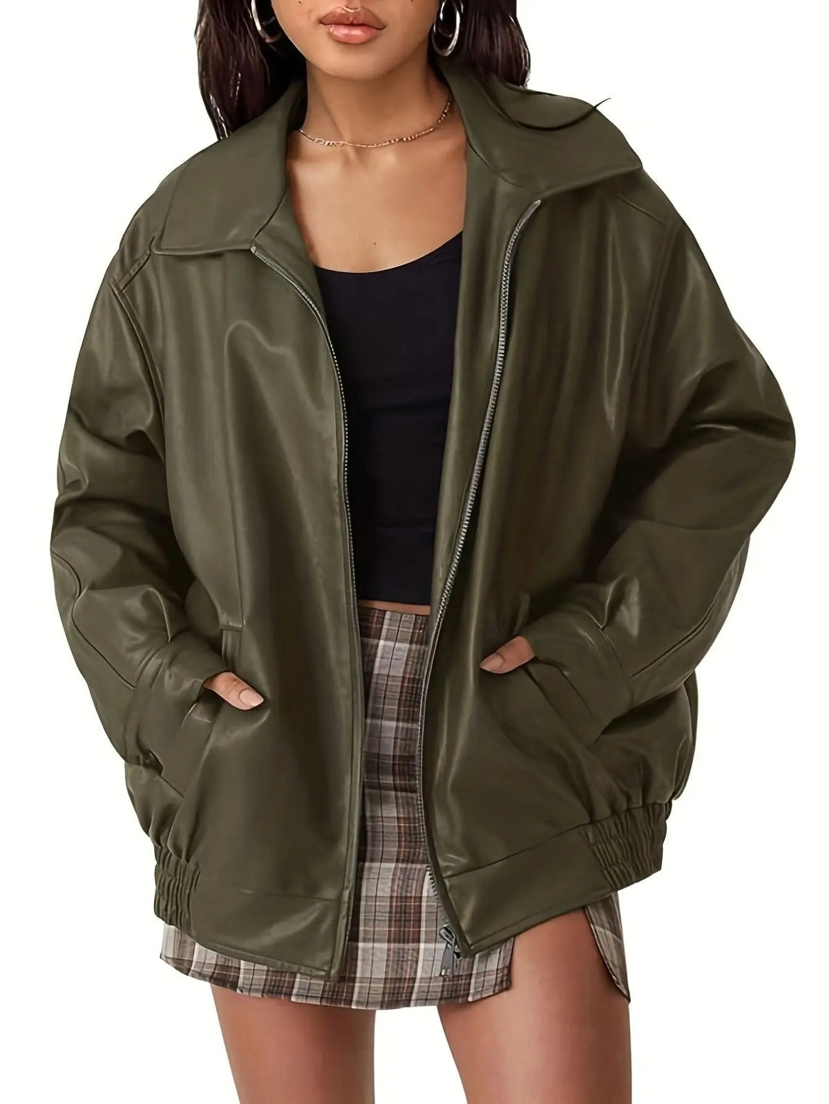 Women's Zip-Front Casual Jacket in Olive