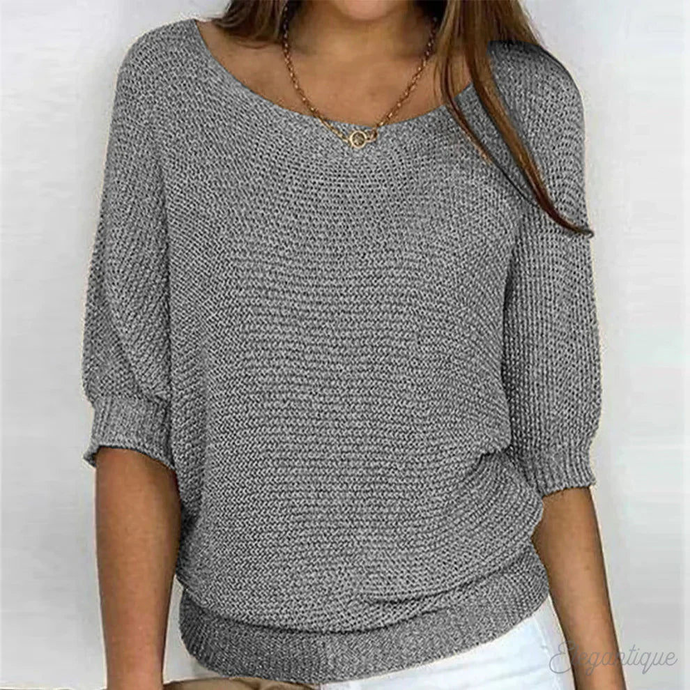 Women's Batwing Scoop-Neck Casual Jumper in Grey