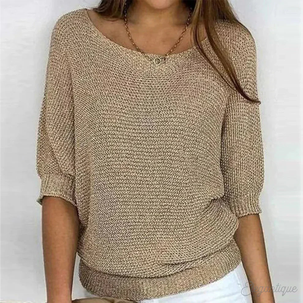 Women's Batwing Scoop-Neck Casual Jumper in Khaki