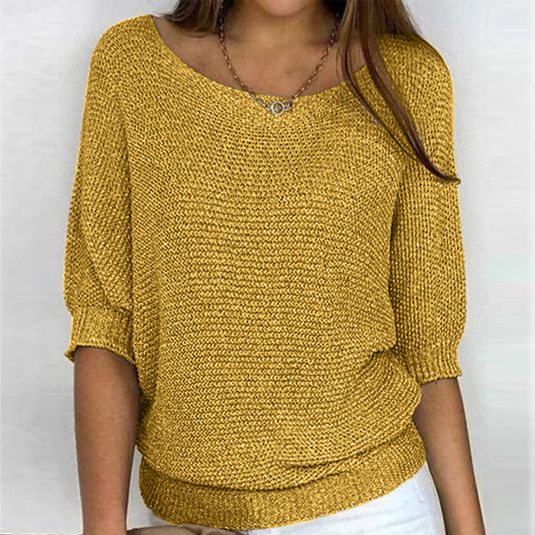 Women's Batwing Scoop-Neck Casual Jumper in Mustard