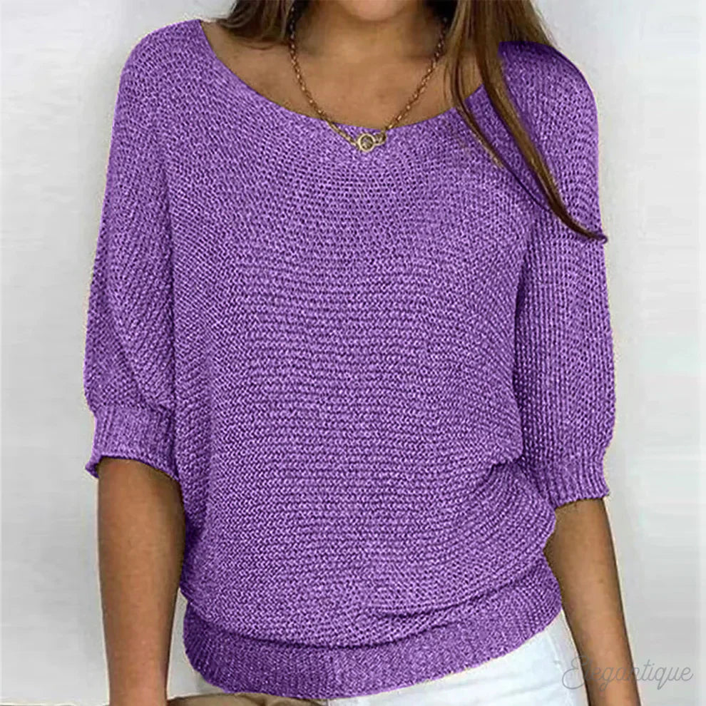Women's Batwing Scoop-Neck Casual Jumper in Purple