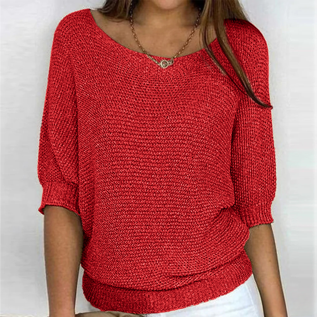 Women's Batwing Scoop-Neck Casual Jumper in Red