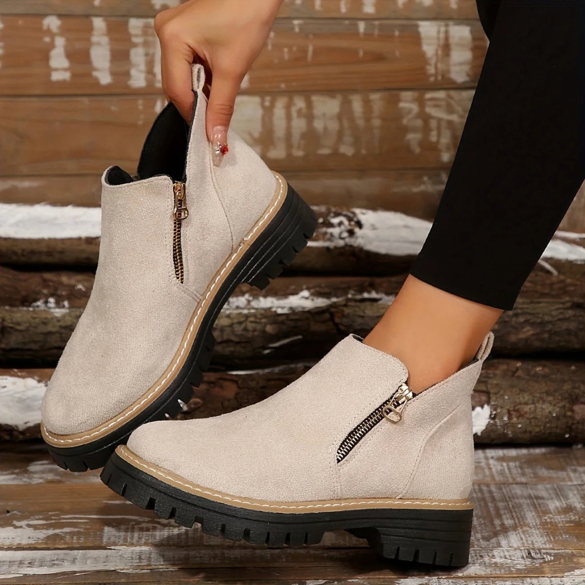 Women's Orthopaedic Side-Zip Casual Ankle Boots in Beige
