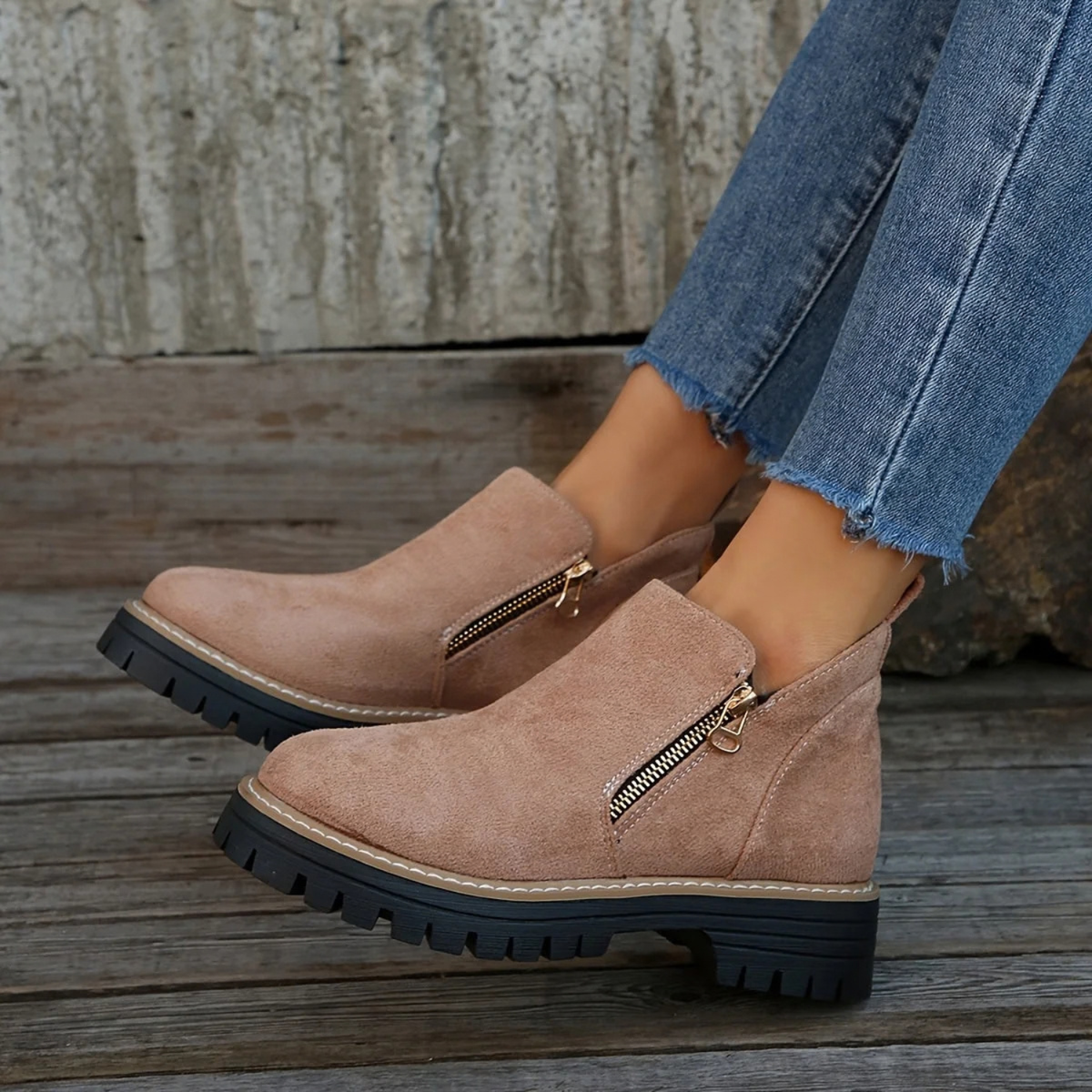 Women's Orthopaedic Side-Zip Casual Ankle Boots in Taupe