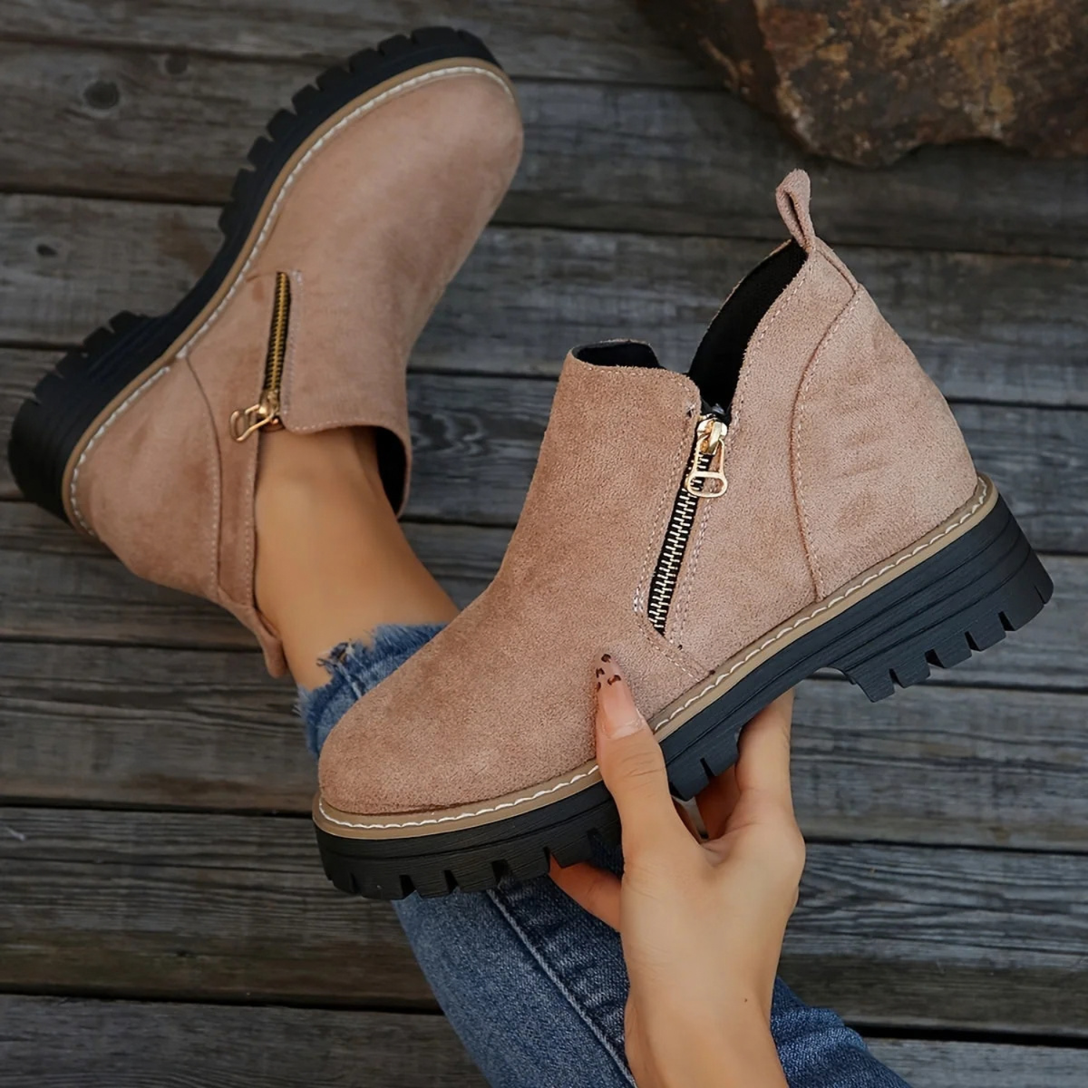 Women's Orthopaedic Side-Zip Casual Ankle Boots in Taupe