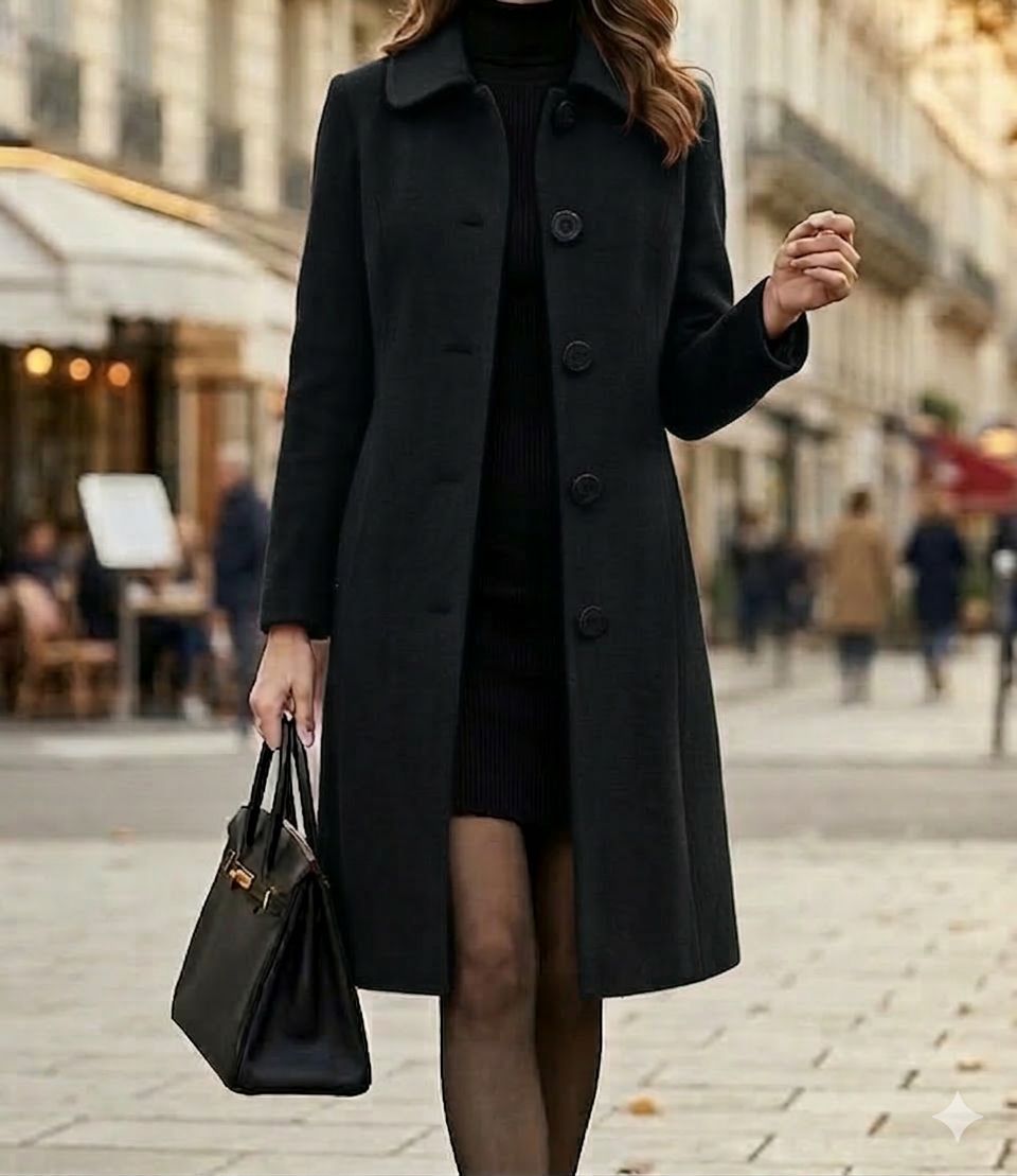 Women's Button-Front Casual Coat in Black