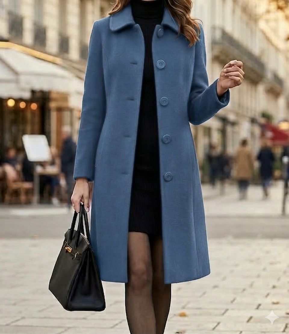 Women's Button-Front Casual Coat in Blue