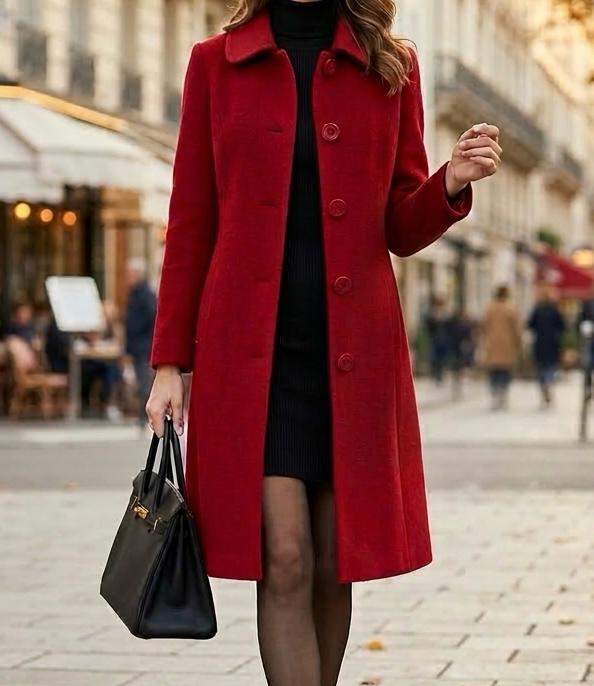 Women's Button-Front Casual Coat in Red