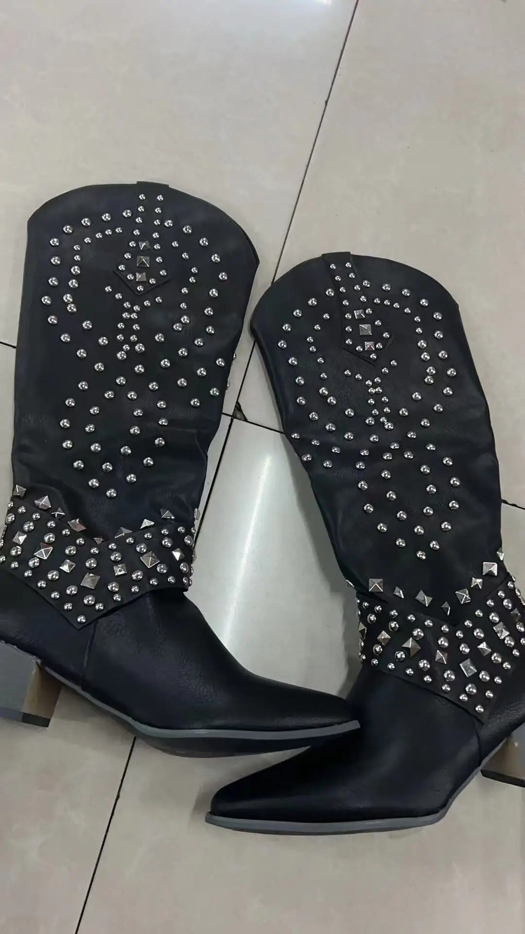 Women's Orthopaedic Studded Casual Knee High Boots in Black