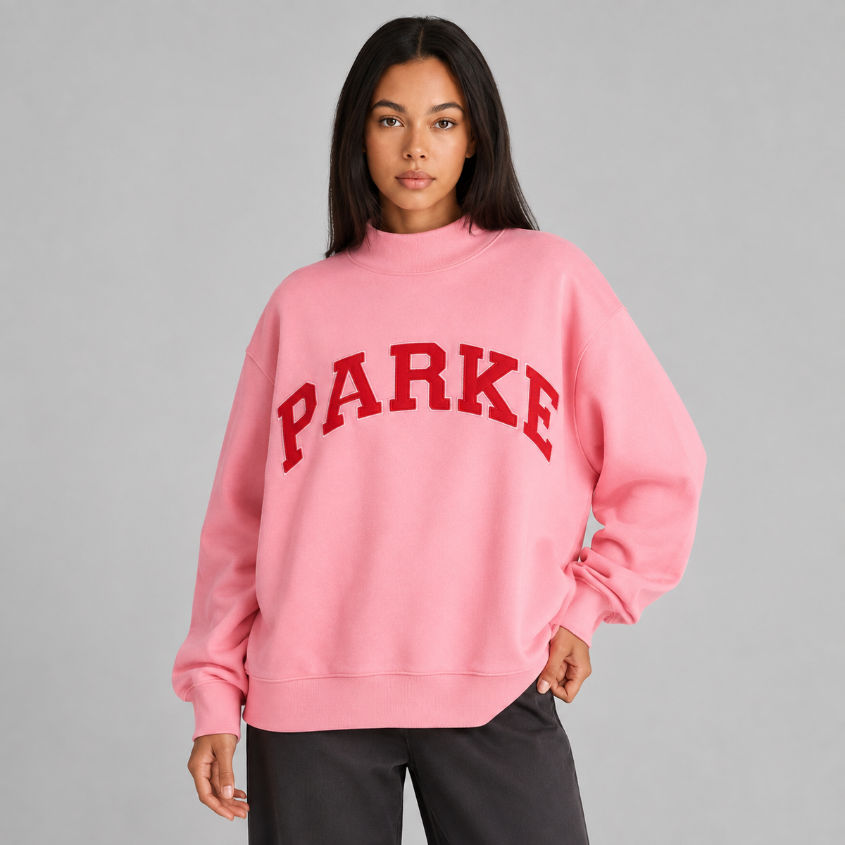 Women's Mock-Neck Casual Sweatshirt in Pink