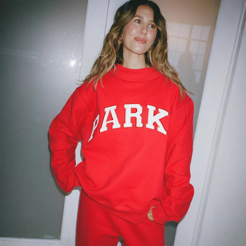 Women's Mock-Neck Casual Sweatshirt in Red