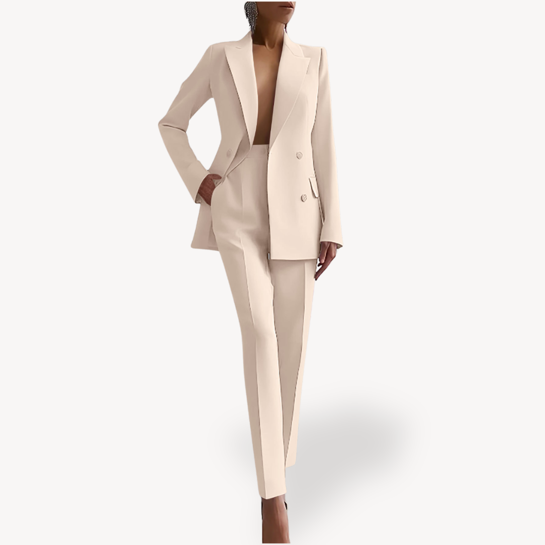 Women's Double-Breasted Workwear Trouser Suit in Beige