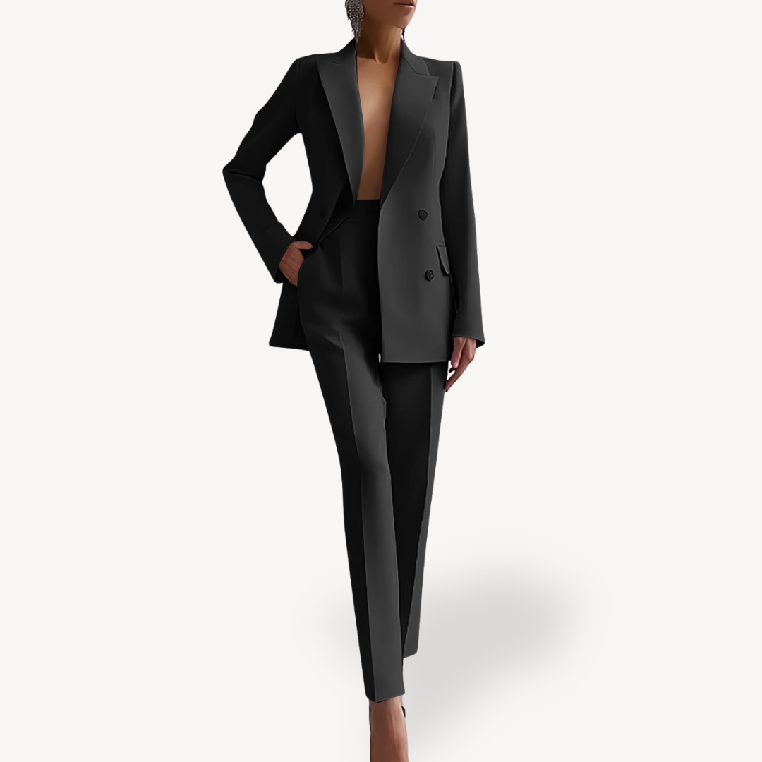 Women's Double-Breasted Workwear Trouser Suit in Black