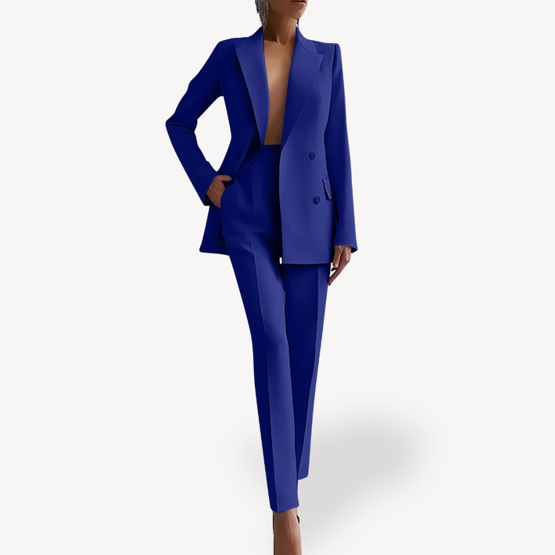 Women's Double-Breasted Workwear Trouser Suit in Blue